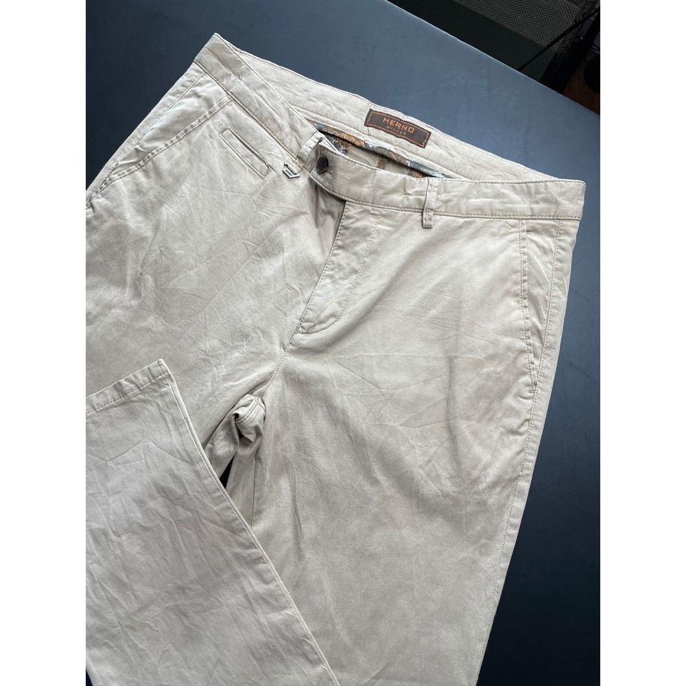 Herno Milano Slim Chinos Mens US 34W x 33 Beige Cotton Tencel Trousers